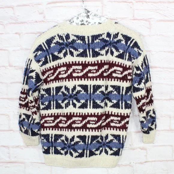 Luis Multicolor 100% Wool Snowfalkes Button Front Knit Sweater Size XL - Picture 5 of 8